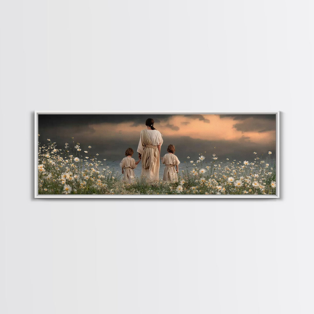 Evening Shepherd , Framed Canvas Print, Christian Art Canvas, Jesus Painting, Christian Wall Art, Panoramic Painting, Christian Decor, Chri