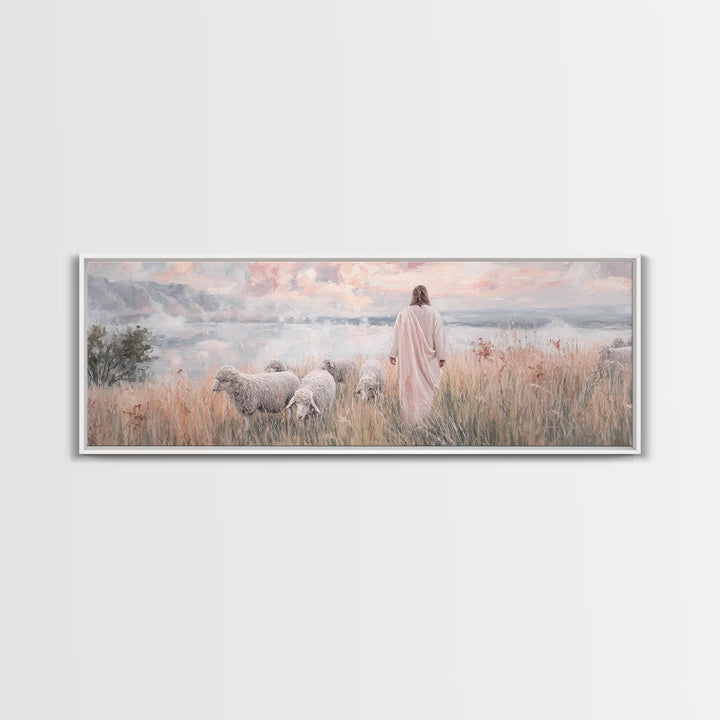 Pastures Of Grace – Framed Canvas Print – Christian Wall Art – Panoramic Art – Jesus Painting – Christian Art Canvas – Christian Decor – Ch