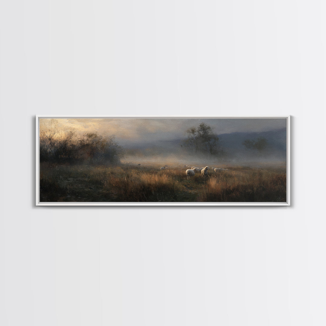 Dawn Of Shepherds , Framed Canvas Print, Panoramic Wall Art, Christian Art Canvas, Moody Christian Art, Christian Christmas Art, Christian