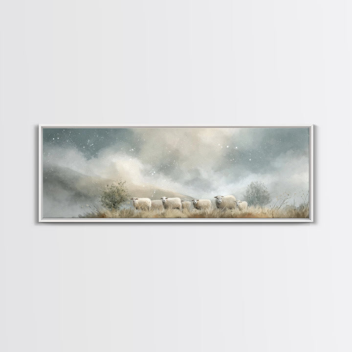 Heavenly Flock , Framed Canvas Print, Panoramic Art, Christian Wall Art, Christian Art Canvas, Christian Christmas Art, Subtle Christian Ar