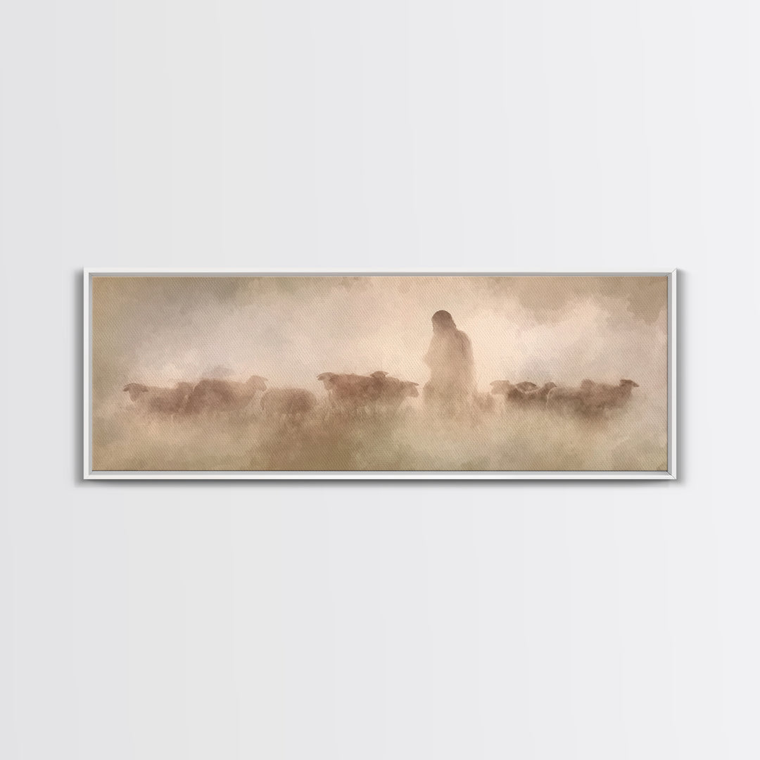 Guiding Shepherd | Framed Canvas Print | Panoramic Wall Art | Christian Art Canvas | Jesus Painting | Christian Decoration | Christian Gift