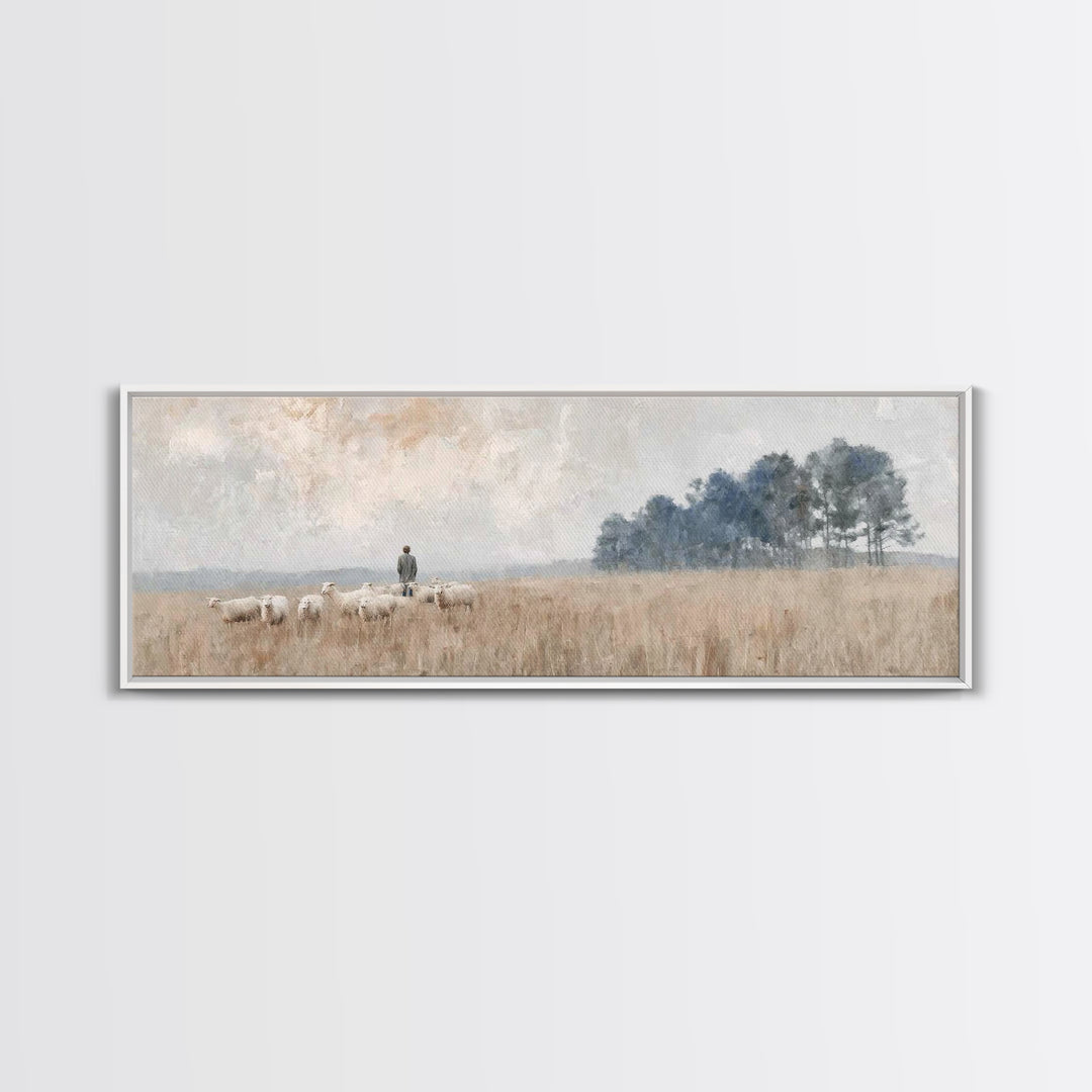 Shepherd’s Field , Framed Canvas Print, Panoramic Painting, Christian Wall Art, Christian Art Canvas, Christian Decor, Christian Christmas