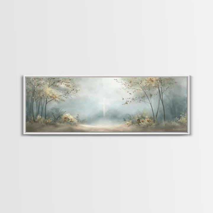 Gentle Morning Cross | Framed Canvas Print | Panoramic Wall Art | Christian Art Canvas | Christian Wall Art | Jesus Painting | Christian De