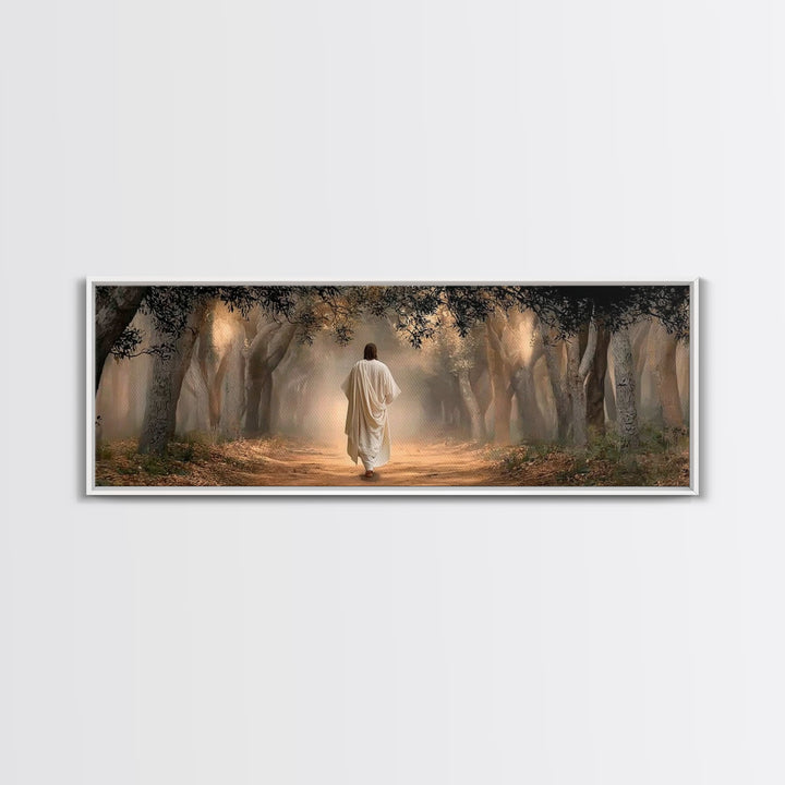 Holy Woodland Journey, Framed Canvas Print, Panoramic Art, Christian Wall Art, Jesus Painting, Christian Art Canvas, Christian Christmas Ar