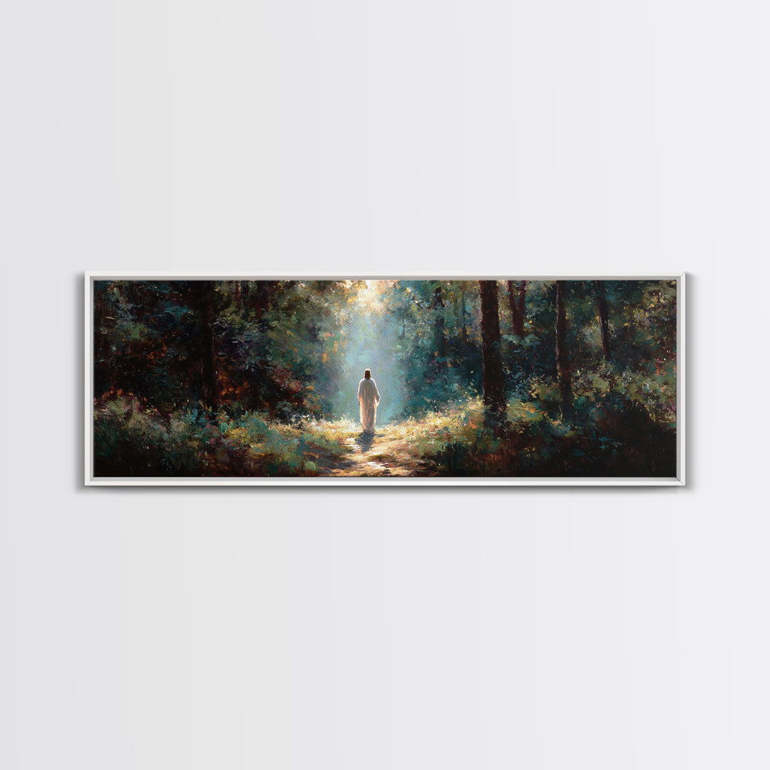 Light of the Forest | Framed Canvas Print | Panoramic Painting | Christian Wall Art | Christian Canvas | Jesus Painting | Christian Art Pri