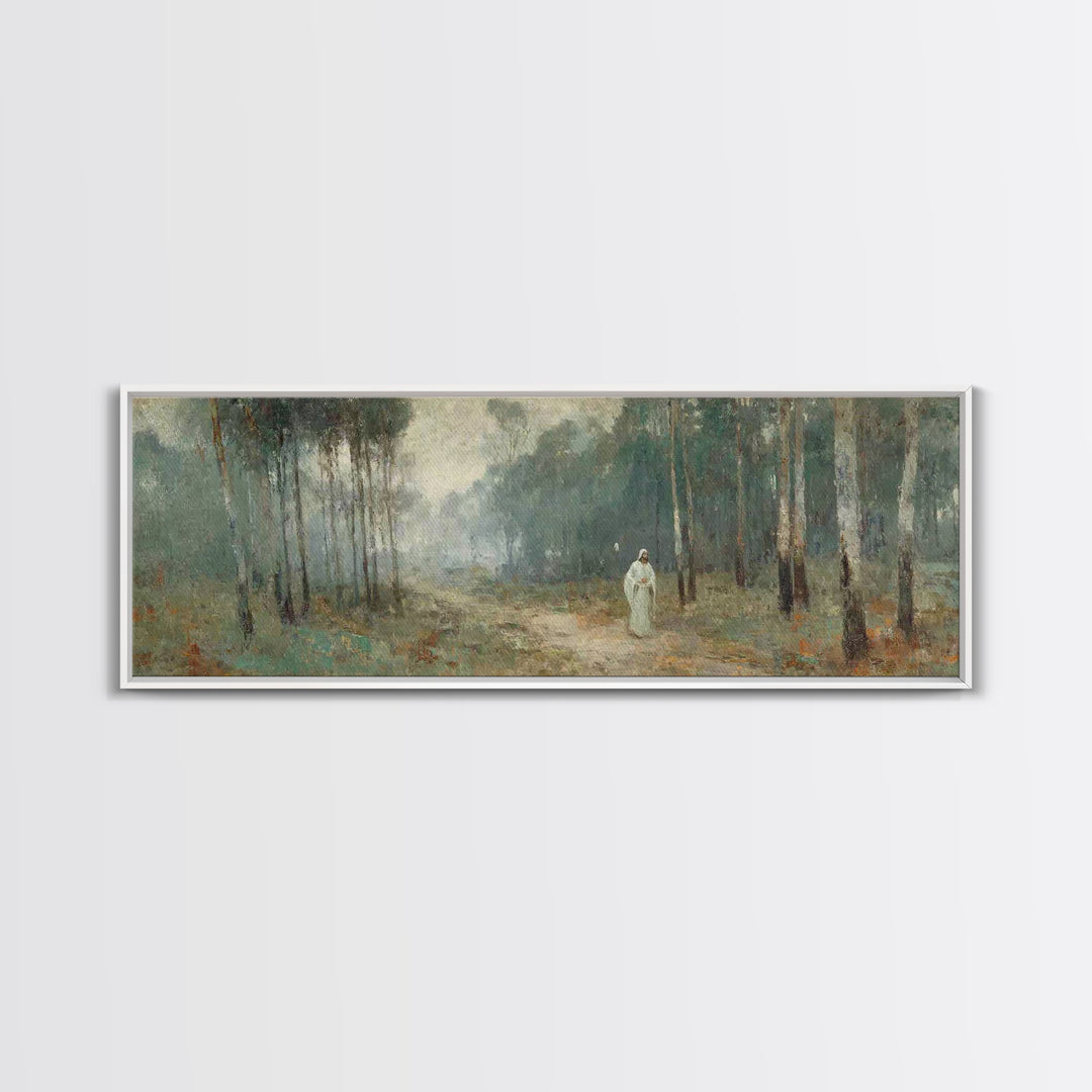 Quiet Woodland Savior, Framed Canvas Print, Panoramic Wall Art, Christian Art Canvas, Christian Wall Art, Jesus Painting, Christian Christm