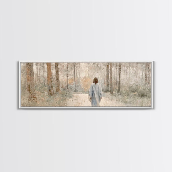 Soft Winter Walk - Framed Canvas Print - Panoramic Art - Christian Art Canvas - Christian Wall Art - Jesus Painting - Subtle Christian Art