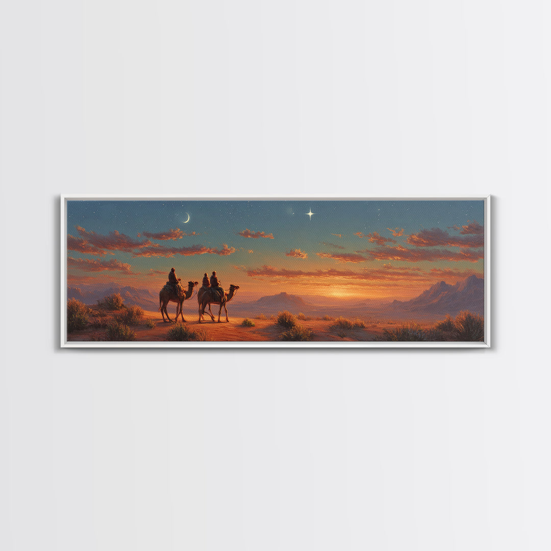 Silent Travelers, Framed Canvas Print, Christian Art Canvas, Panoramic Print, Jesus Painting, Christian Wall Art