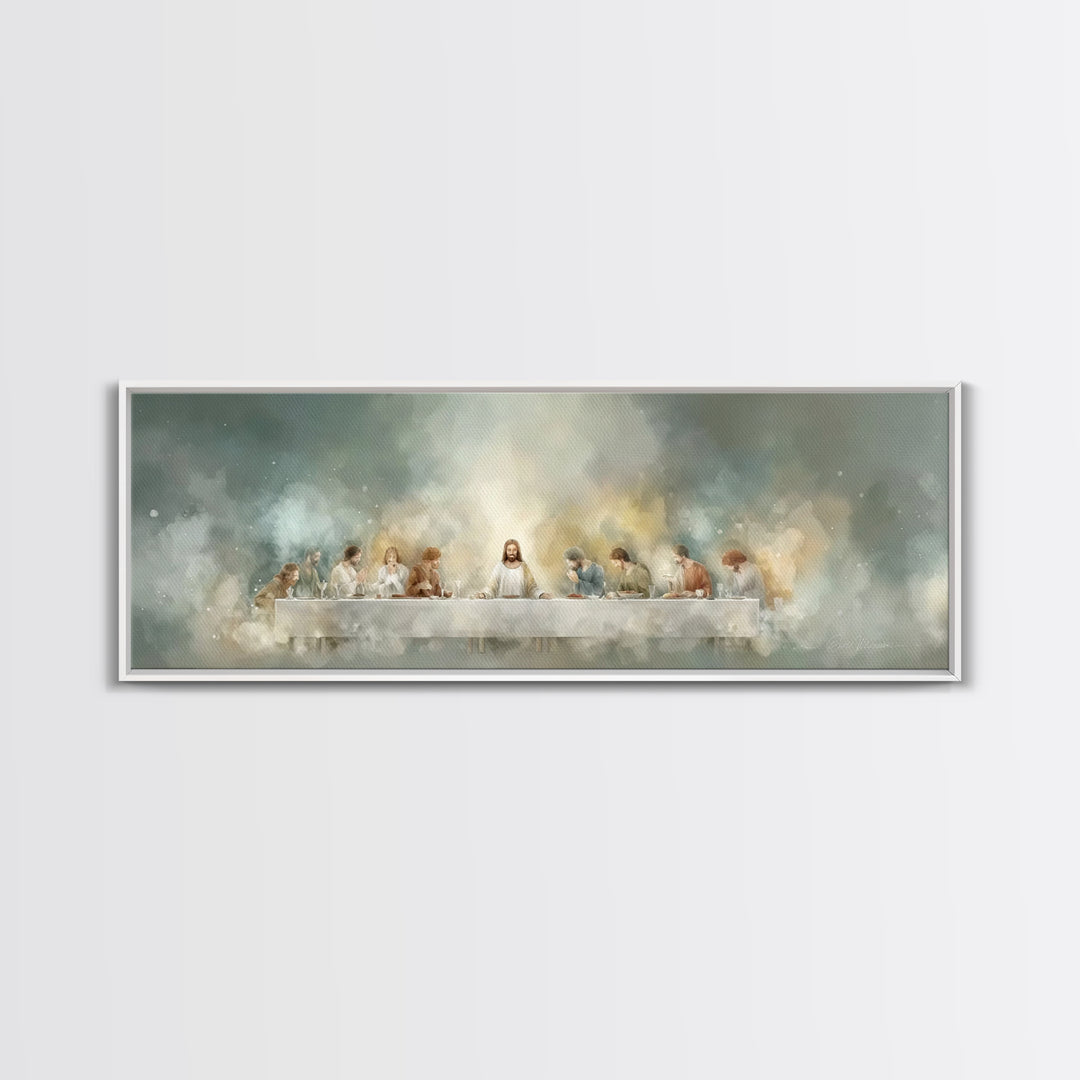 Celestial Last Supper, Framed Canvas Print, Panoramic Art, Christian Wall Art, Jesus Painting, Christian Christmas Art, Christian Art Canva