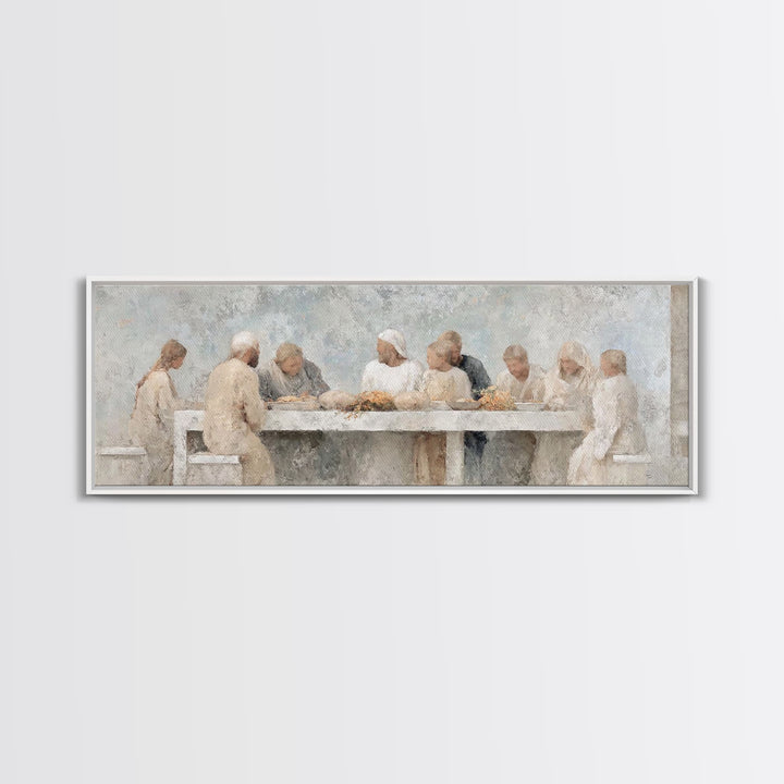 Quiet Table Fellowship – Framed Canvas Print – Panoramic Wall Art – Christian Art Canvas – Jesus Painting – Christmas Wall Art – Christian