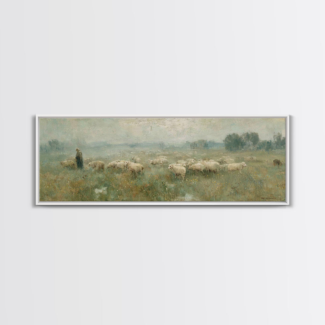 Shepherd In Mist | Framed Canvas Print | Panoramic Wall Art | Christian Art Canvas | Jesus Painting | Christian Gift | Modern Christian Art