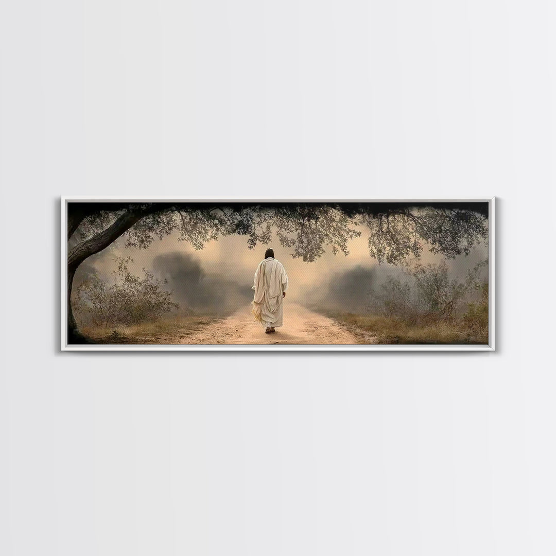 Walking In Grace, Framed Canvas Print, Panoramic Painting, Christian Wall Art, Jesus Canvas Art, Christian Art Print, Modern Christian Art