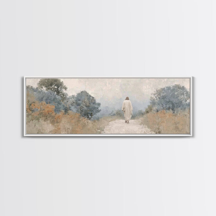 Quiet Garden Walk, Framed Canvas Print, Panoramic Wall Art, Christian Art Canvas, Modern Christian Painting, Christian Gift Ideas, Christia