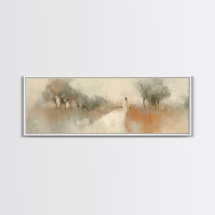 Dawnlit Journey | Framed Canvas Print | Panoramic Painting | Christian Wall Art | Jesus Painting | Christian Art Canvas | Christian Gift