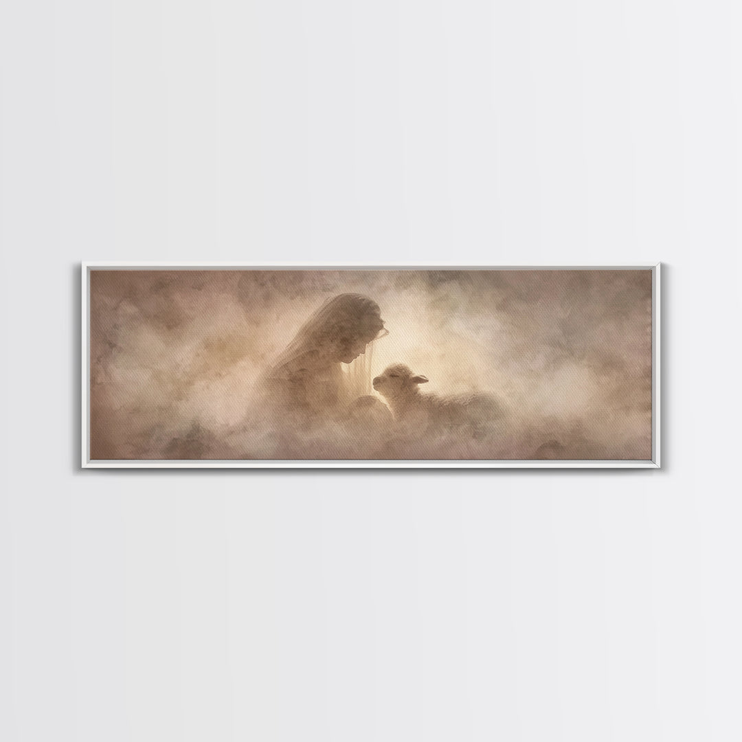 Sacred Embrace, Framed Canvas Print, Christian Christmas Art, Panoramic Painting, Christian Wall Art, Framed Christian Art, Christmas Art
