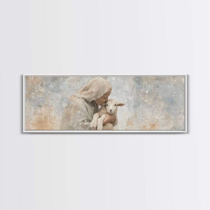 Mothering Grace – Framed Canvas Print – Christian Art – Panoramic Print – Christmas Art Work – Christian Christmas Decorations – Jesus Art