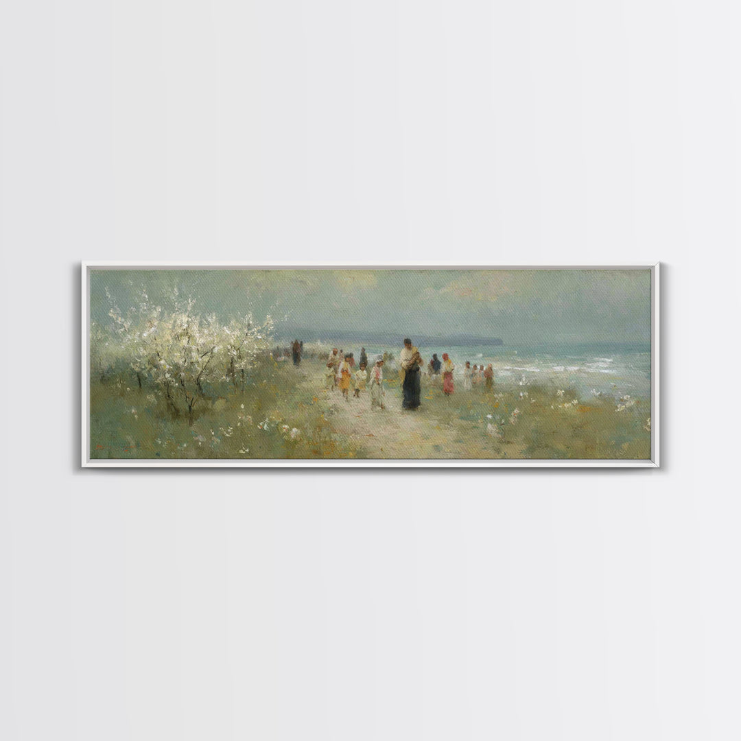 Shoreline Mercy, Framed Canvas Print, Christian Art Canvas, Panoramic Wall Art, Jesus Painting, Christian Wall Art, Christmas Art Prints