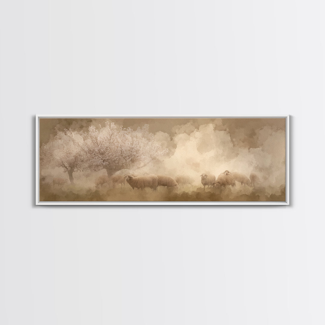 Pastoral Mercy Light | Framed Canvas Print | Christian Wall Art | Panoramic Art | Jesus Painting | Christian Art Print | Christmas Art