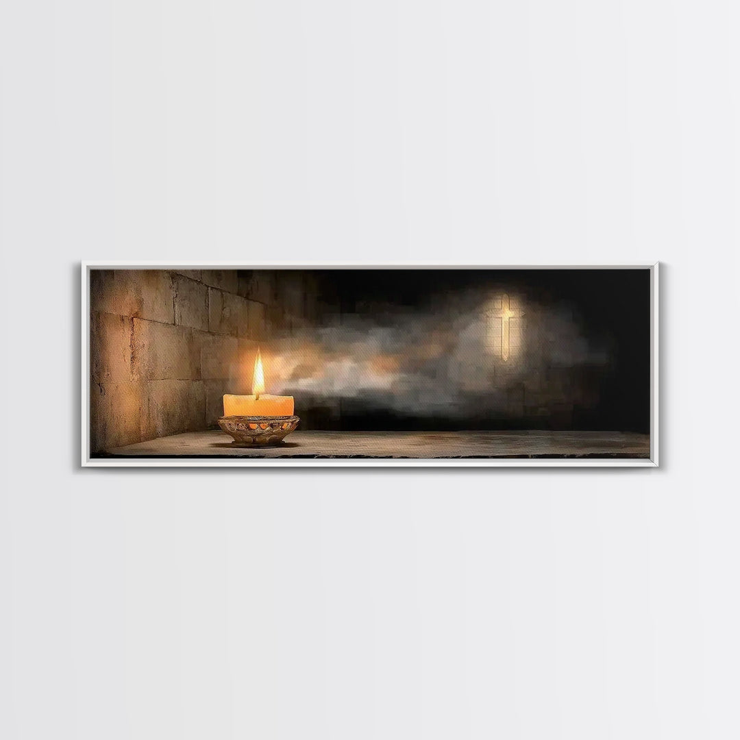 Candle of Faith – Framed Canvas Print – Christian Art Canvas – Christian Wall Art – Panoramic Art – Jesus Painting