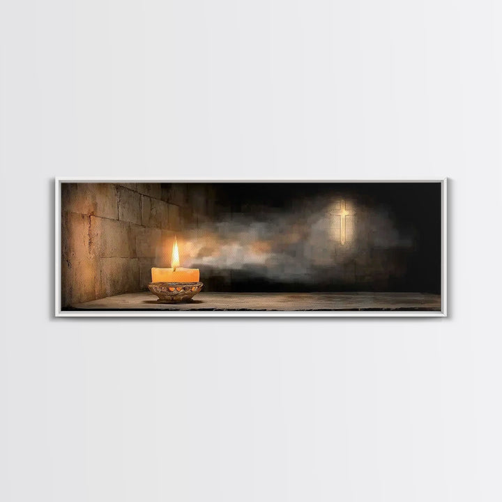 Candle of Faith – Framed Canvas Print – Christian Art Canvas – Christian Wall Art – Panoramic Art – Jesus Painting