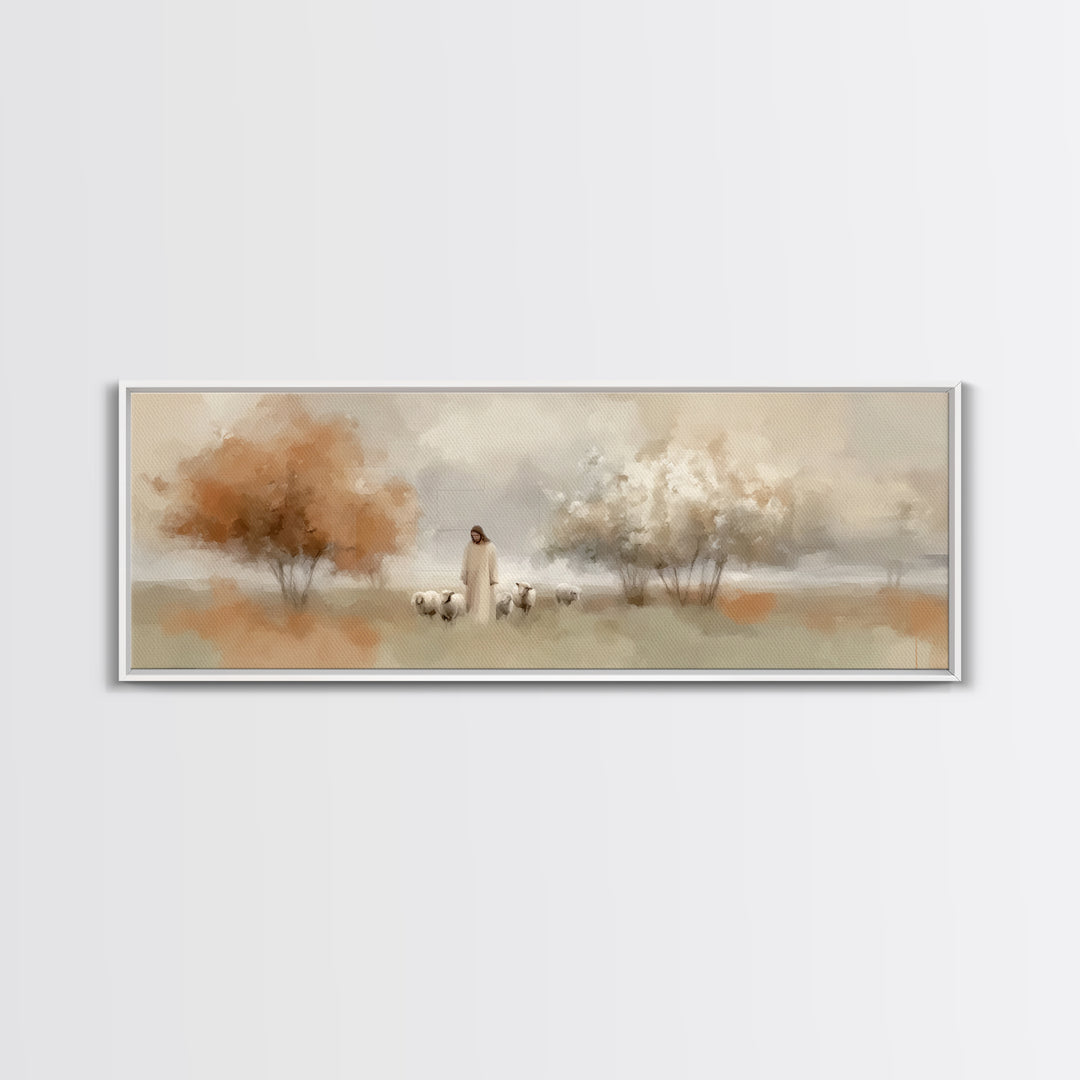 Shepherd’s Haven – Framed Canvas Print – Christian Art Canvas – Panoramic Wall Art – Jesus Painting – Christian Gift Ideas – Christmas Art