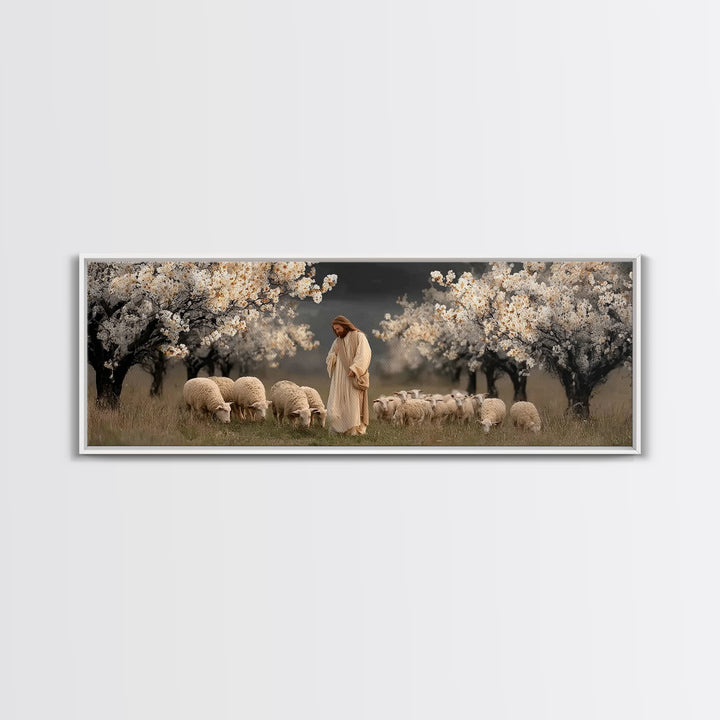 Shepherds Of Grace – Framed Canvas Print – Christian Wall Art – Jesus Painting – Panoramic Art – Christian Art Canvas – Christian Christmas