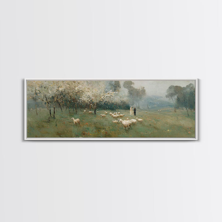 Pastoral Spring Light, Framed Canvas Print, Christian Wall Art, Panoramic Painting, Jesus Canvas Art, Christian Art Canvas, Christmas Art