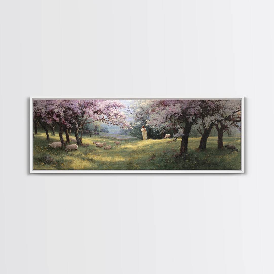Silent Meadow Blessing | Framed Canvas Print | Jesus Painting | Panoramic Print | Christian Wall Art | Christian Art Canvas | Christmas Art