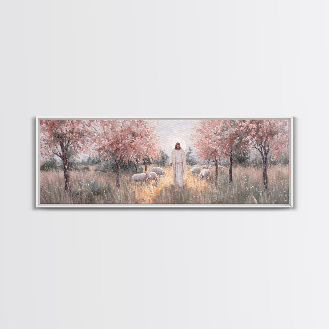 Garden Of Promise, Framed Canvas Print, Christian Art Canvas, Panoramic Wall Art, Jesus Painting, Christian Wall Art, Christmas Art