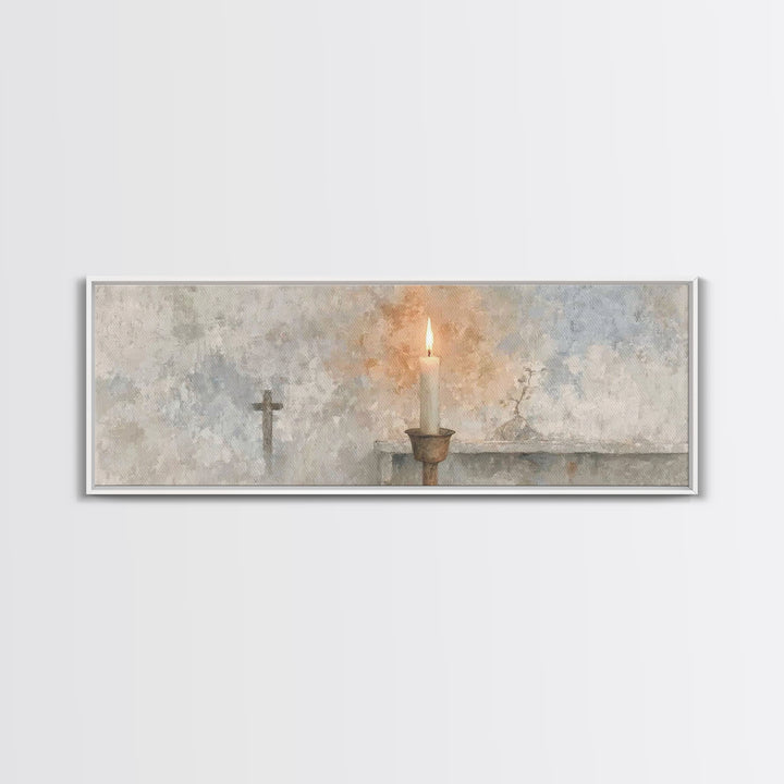 Candle Of Mercy – Framed Canvas Print – Christian Wall Art – Panoramic Art – Christian Art Canvas – Christian Christmas Art