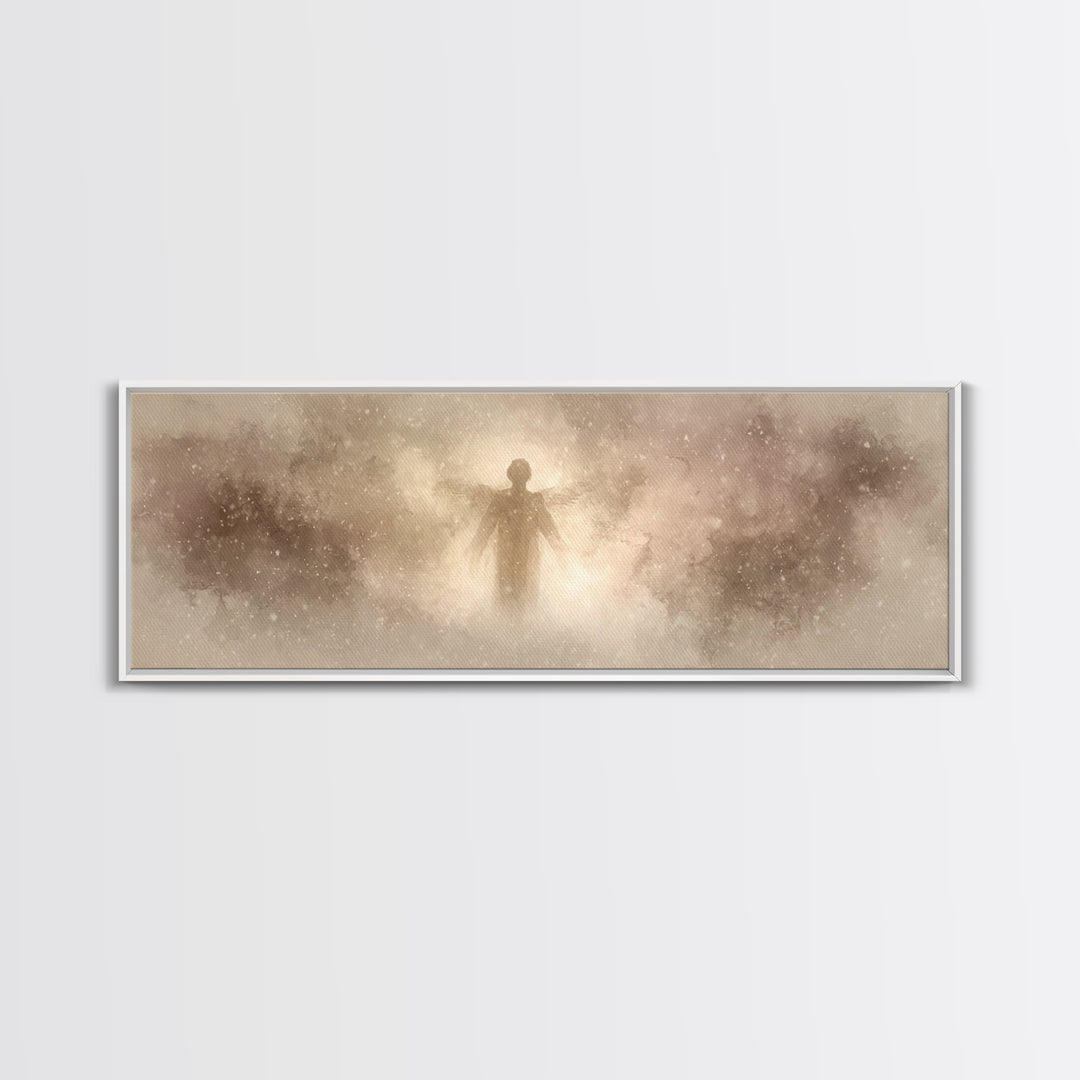 Angel Of Stillness | Framed Canvas Print | Panoramic Painting | Christian Wall Art | Christian Art Canvas | Christian Christmas Art | Moder