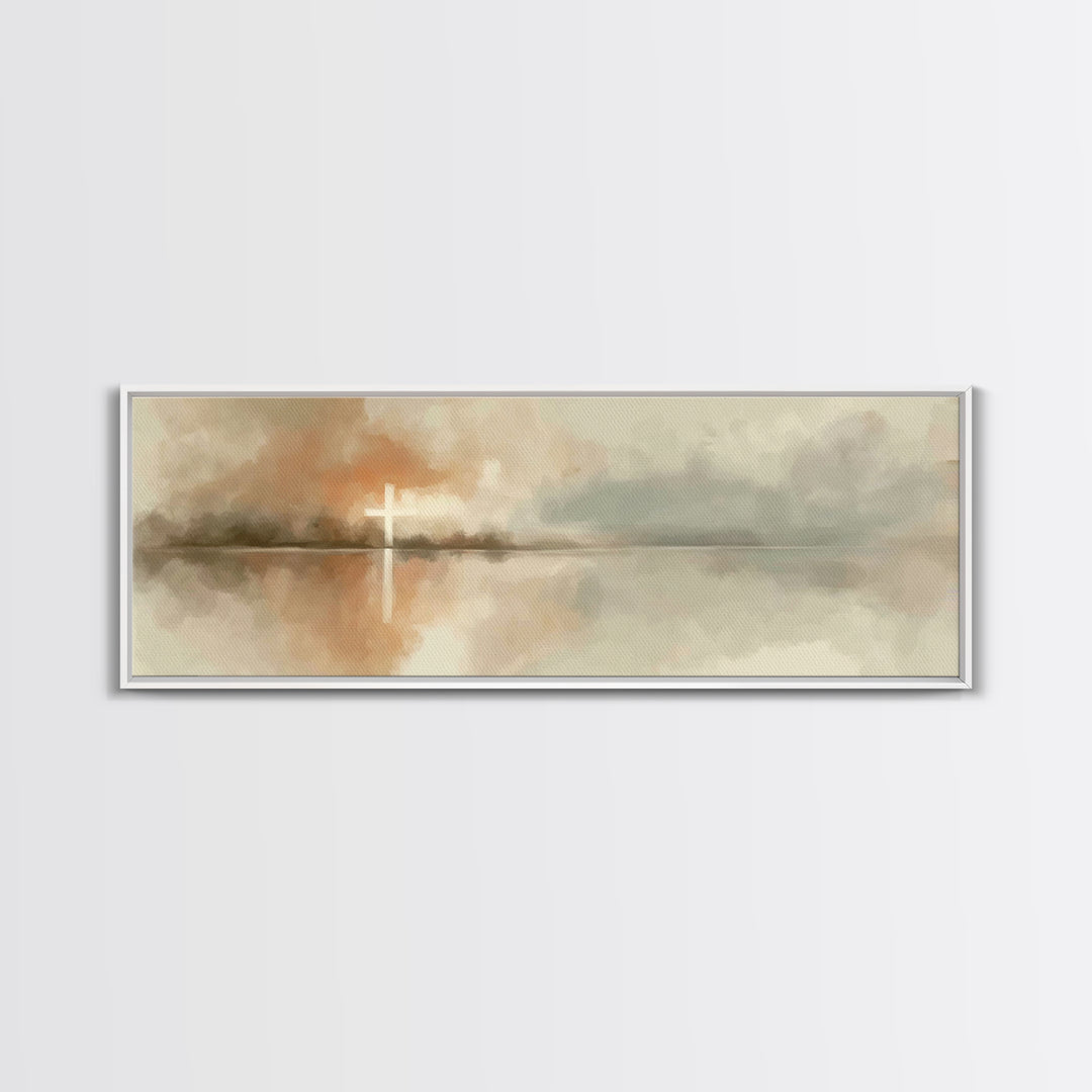 Cross Of Dawn, Framed Canvas Print, Panoramic Painting, Christian Art Canvas, Christian Wall Art, Minimalist Christian Art, Christmas Art
