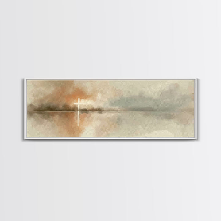 Cross Of Dawn, Framed Canvas Print, Panoramic Painting, Christian Art Canvas, Christian Wall Art, Minimalist Christian Art, Christmas Art