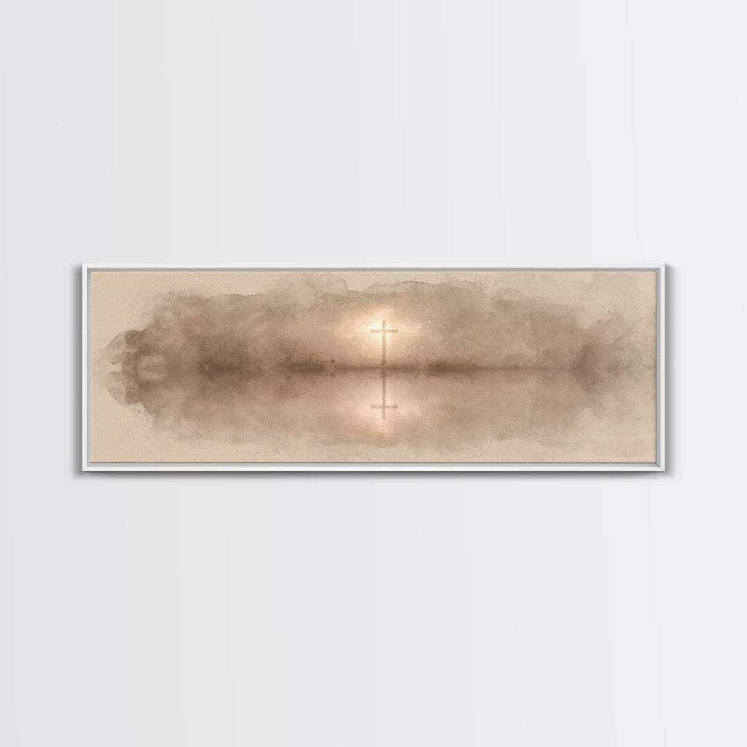 Shoreline Of Grace, Framed Canvas Print, Panoramic Art, Christian Wall Art, Christian Art Canvas, Christian Painting, Christmas Art
