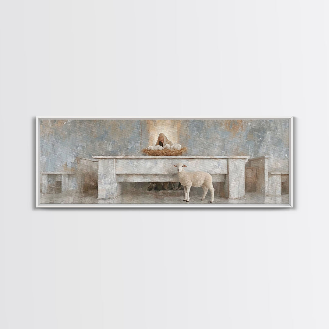Holy Child Wonder, Framed Canvas Print, Christian Wall Art, Panoramic Painting, Christian Art Canvas, Christmas Art, Christian Christmas De