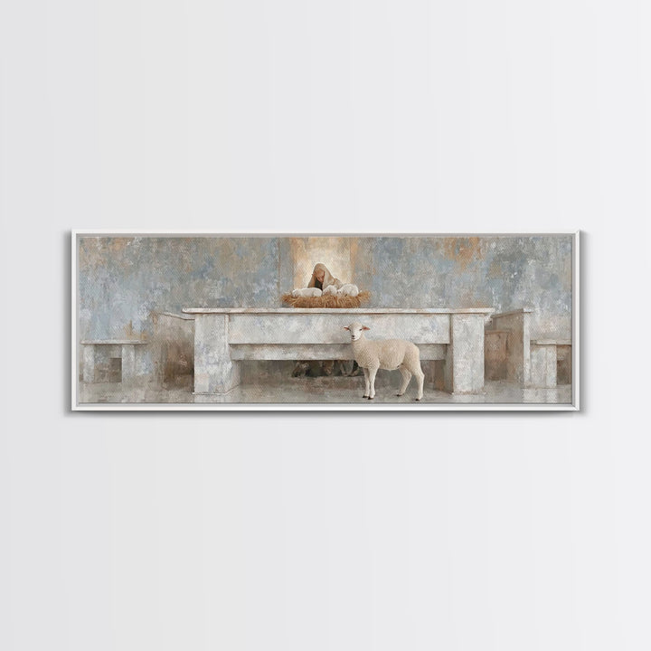 Holy Child Wonder, Framed Canvas Print, Christian Wall Art, Panoramic Painting, Christian Art Canvas, Christmas Art, Christian Christmas De