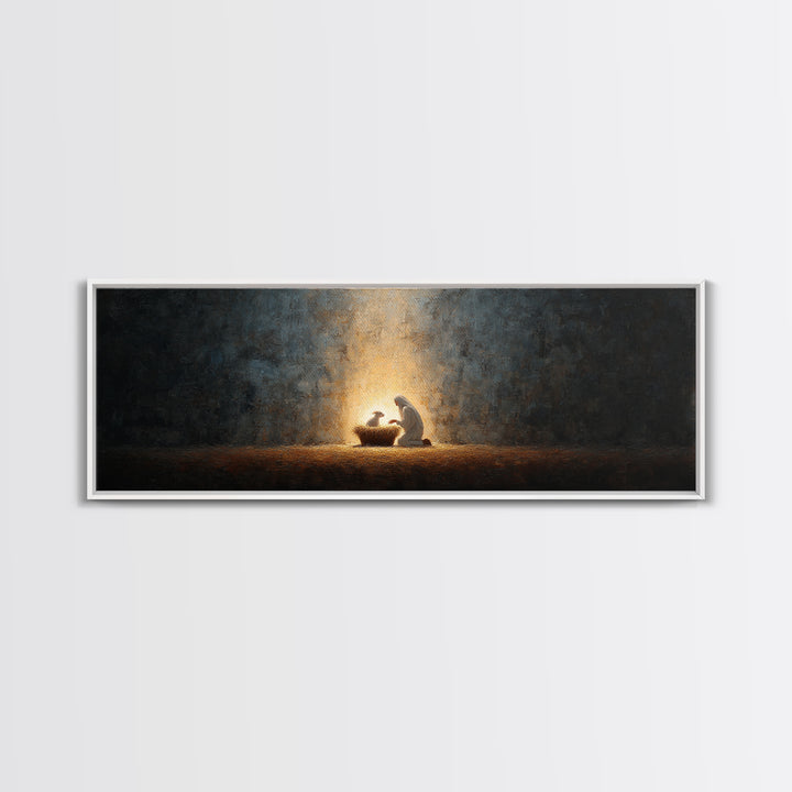Divine Infant Peace, Framed Canvas Print, Christian Christmas Art, Panoramic Print, Christian Wall Art, Jesus Painting, Christian Art Canva