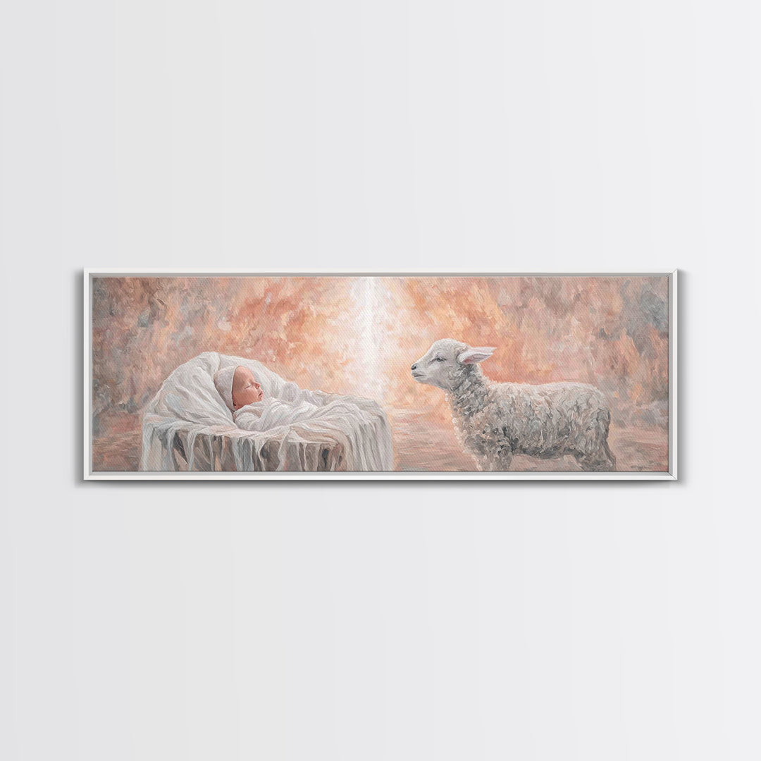 Lamb Of Light – Framed Canvas Print – Christian Art Canvas – Panoramic Wall Art – Christian Christmas Art – Jesus Art Print – Christian Dec