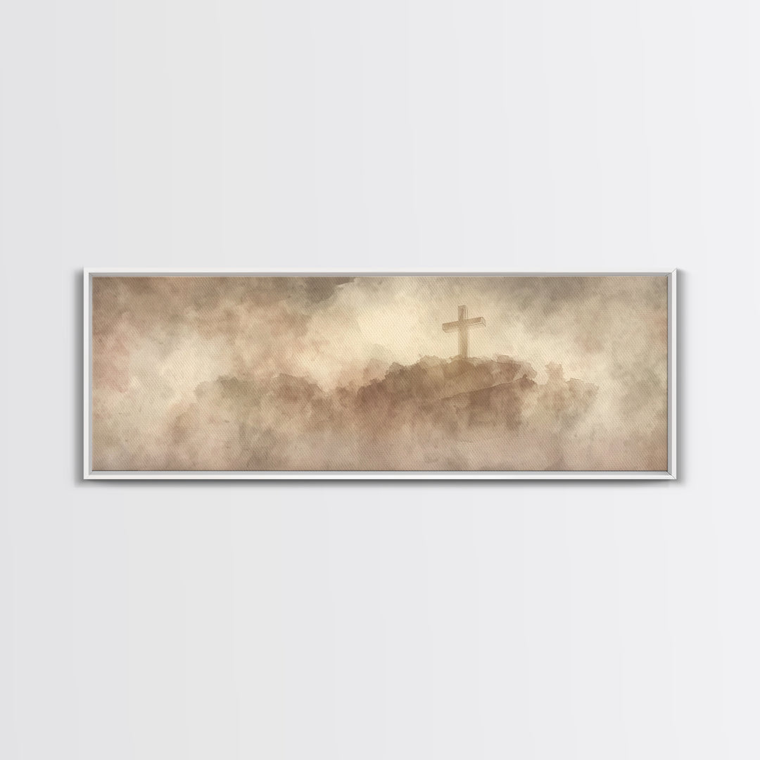 Cross Of Mercy, Framed Canvas Print, Christian Wall Art, Christian Art Canvas, Christian Painting, Christmas Art Prints, Panoramic Painting