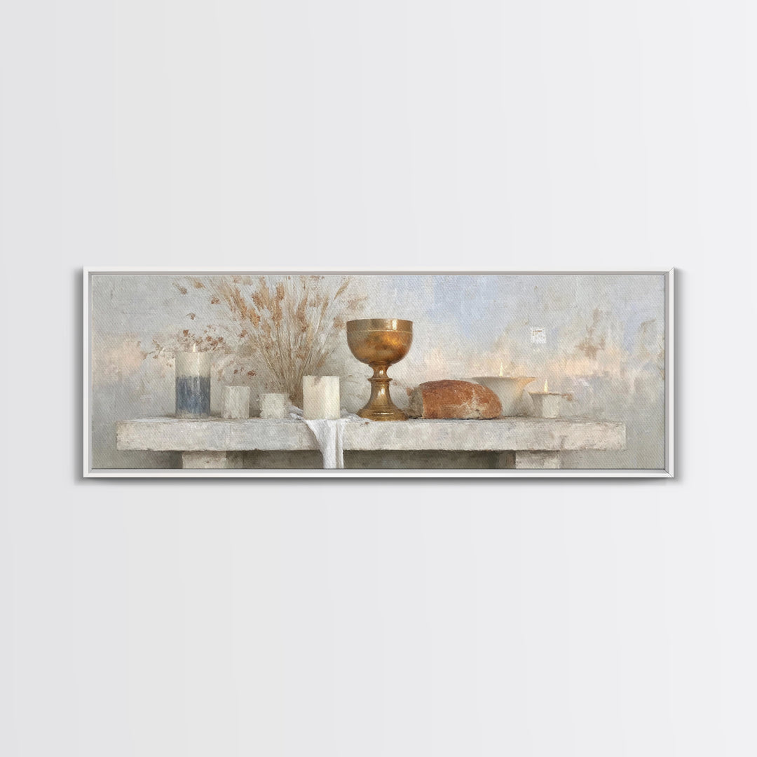 Sacred Communion | Framed Canvas Print | Christian Wall Art | Christian Art Canvas | Christian Painting | Christian Decor | Panoramic Art