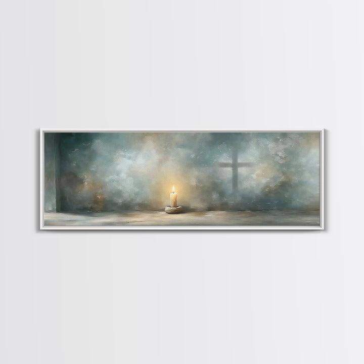 Sanctuary Flame – Framed Canvas Print – Panoramic Print – Christian Christmas Art – Christian Wall Art – Christian Art Canvas