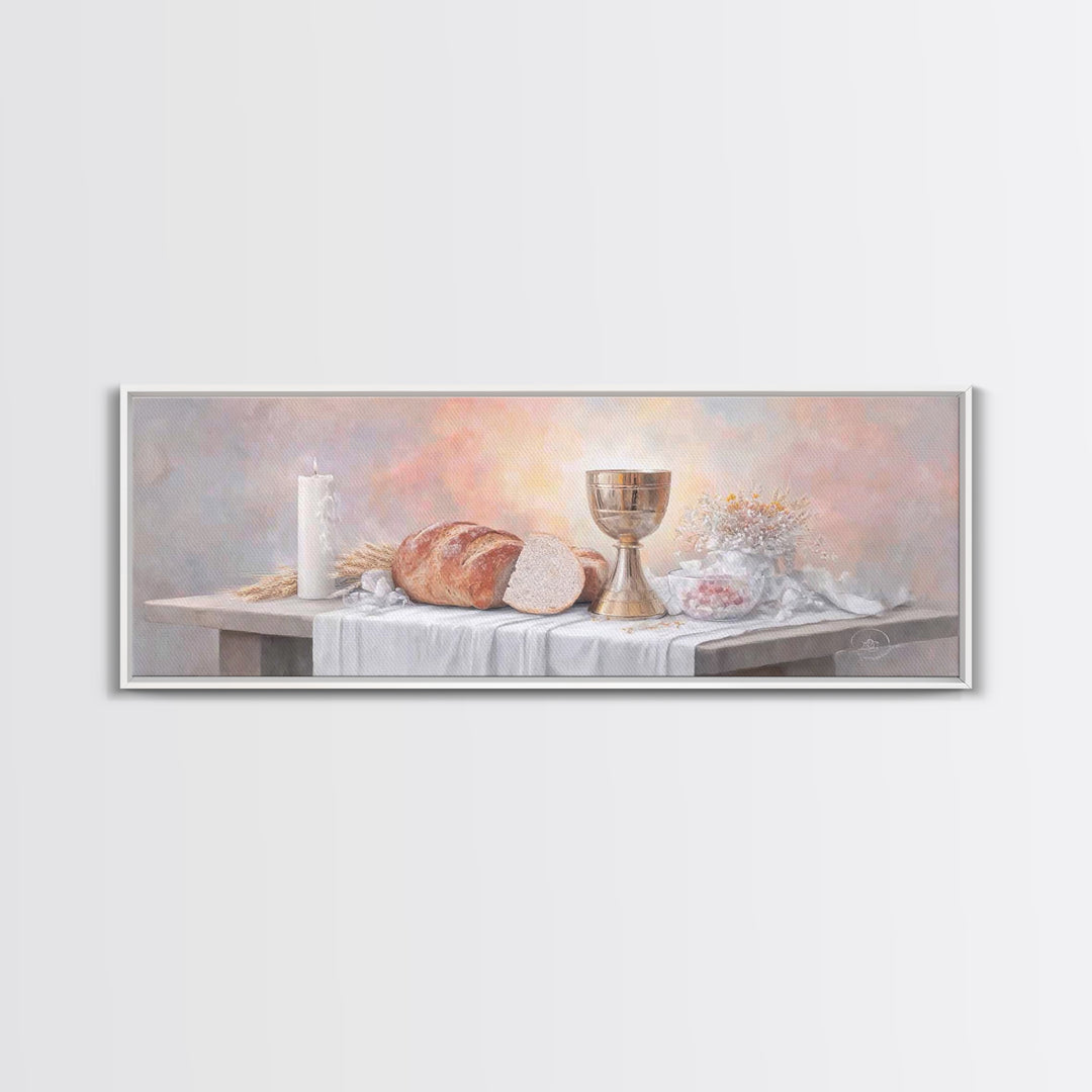 Table Of Blessing – Framed Canvas Print – Christian Wall Art – Christian Art Canvas – Christian Painting – Christmas Art – Panoramic Frame