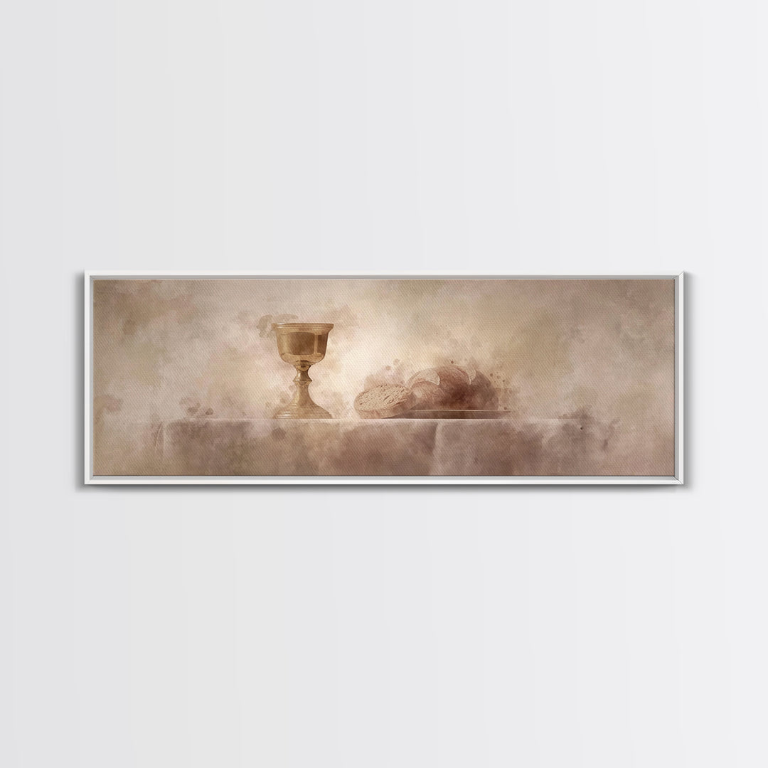 Sacred Table Light, Framed Canvas Print, Christian Art Canvas, Christian Wall Art, Panoramic Painting, Christmas Art