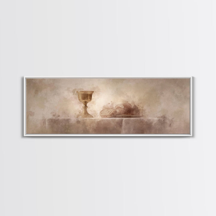 Sacred Table Light, Framed Canvas Print, Christian Art Canvas, Christian Wall Art, Panoramic Painting, Christmas Art