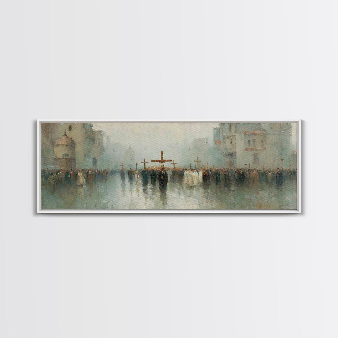Holy Journey Night, Framed Canvas Print, Christian Christmas Art, Panoramic Wall Art, Jesus Christmas Art, Christmas Art Prints, Christian