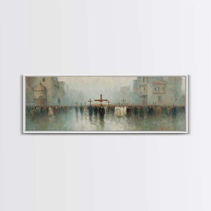 Holy Journey Night, Framed Canvas Print, Christian Christmas Art, Panoramic Wall Art, Jesus Christmas Art, Christmas Art Prints, Christian
