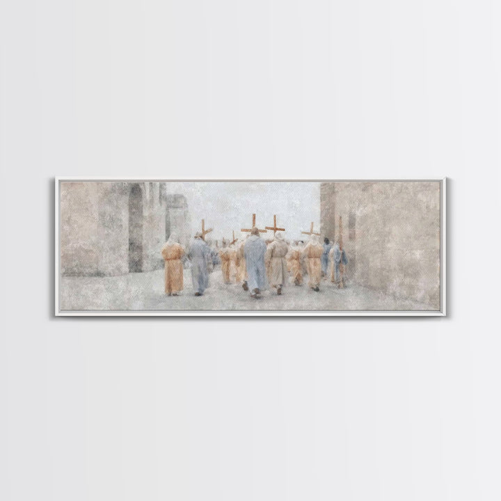 Pilgrims Of Light, Framed Canvas Print, Christian Wall Art, Christian Art Canvas, Panoramic Painting, Modern Christian Art