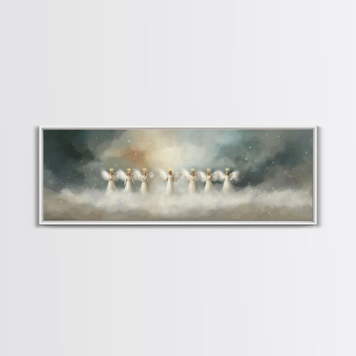 Angels Of Dawn, Framed Canvas Print, Christian Wall Art, Panoramic Art, Christian Christmas Art, Christian Art Canvas