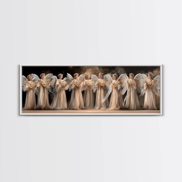 Celestial Harp Circle | Framed Canvas Print | Christian Art Canvas | Panoramic Wall Art | Christian Wall Art | Christmas Art