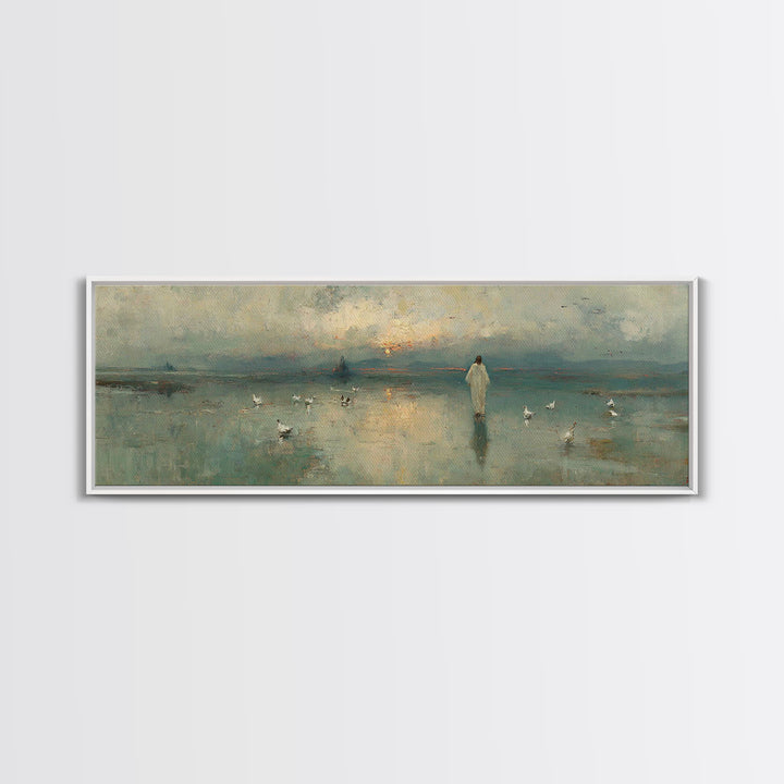 Light Of His Steps – Framed Canvas Print – Christian Wall Art – Panoramic Art – Christian Art Canvas – Jesus Painting